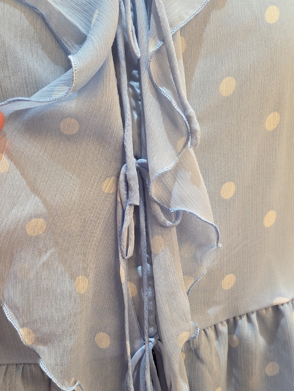 Nwt 1X & 3X Tamara H Women's Light Blue Polka Dot Ruffle Tie-Front Blouse - Picture 8 of 14